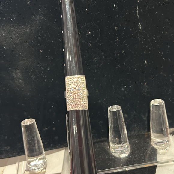 Rectangular Pavé Cubic Zirconia Sterling Silver Ring-Boutique - Picture 5 of 8